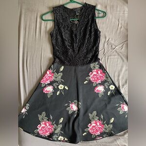 Black Floral Lace Streetwear Society Asymmetrical Dress S